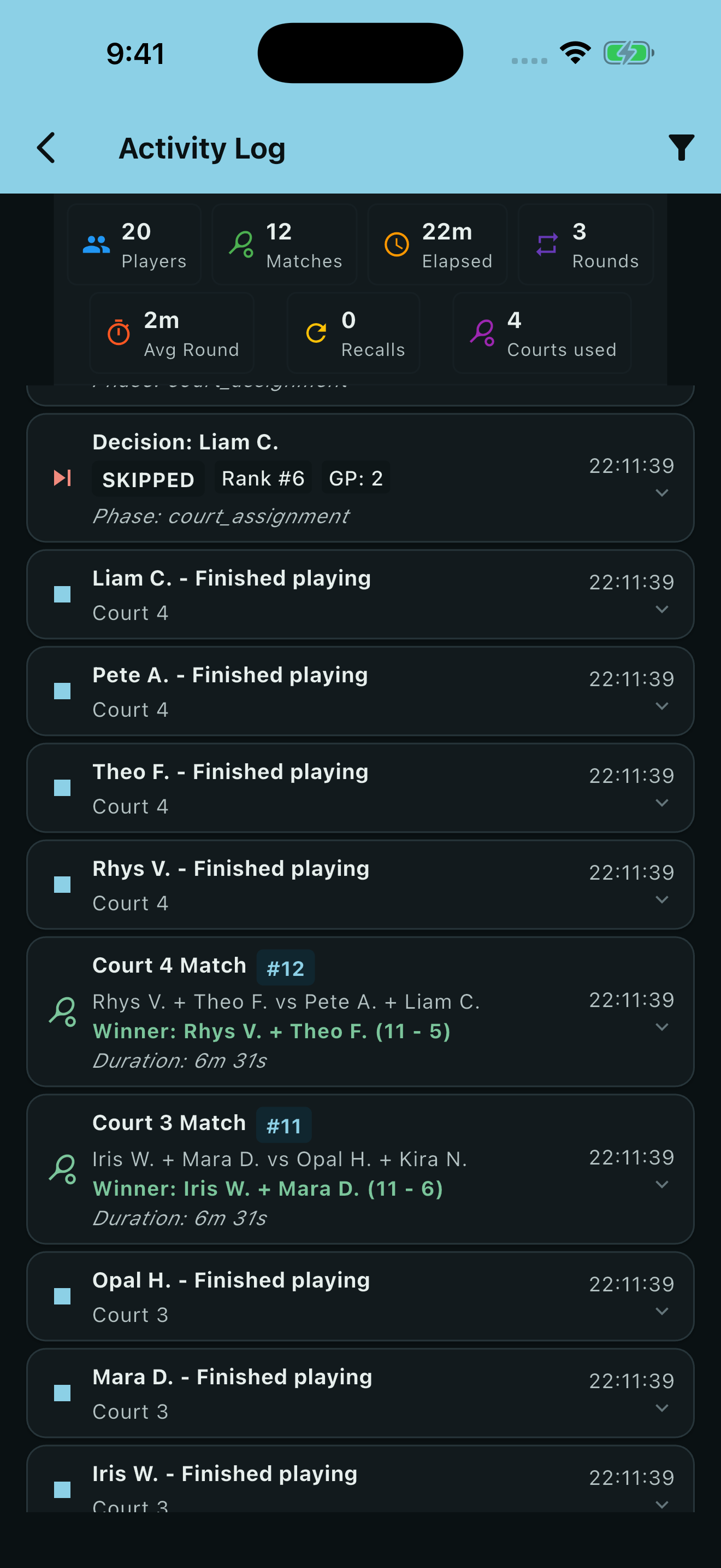 Pickleball Mixer - Every result, logged