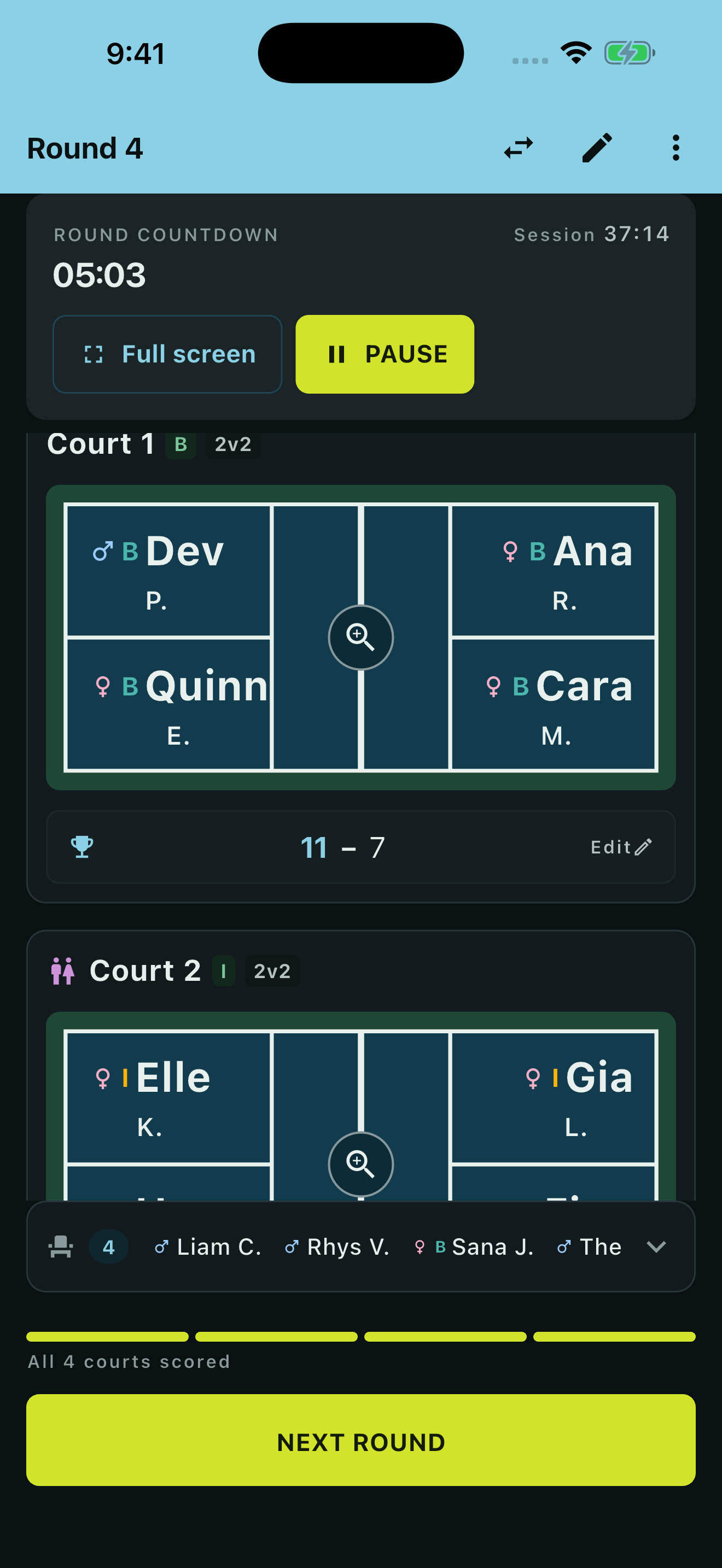 Pickleball Mixer - Courts by standard of play